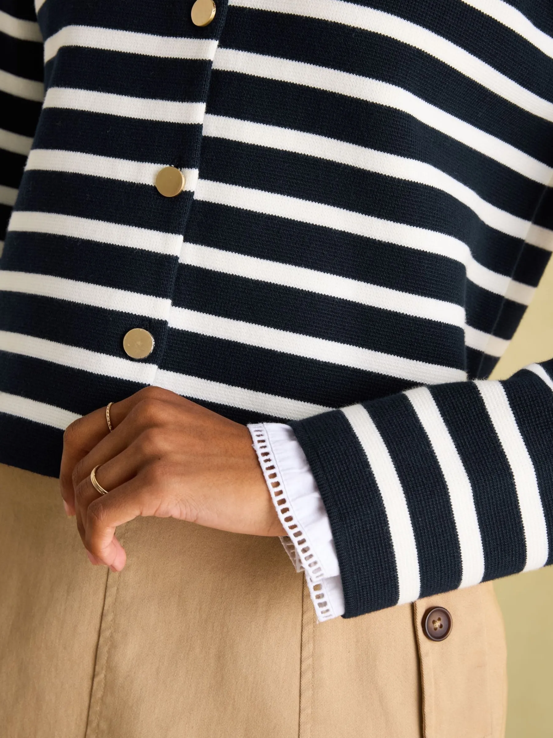Constance Navy & White Striped Cotton Cardigan<Joules Clearance