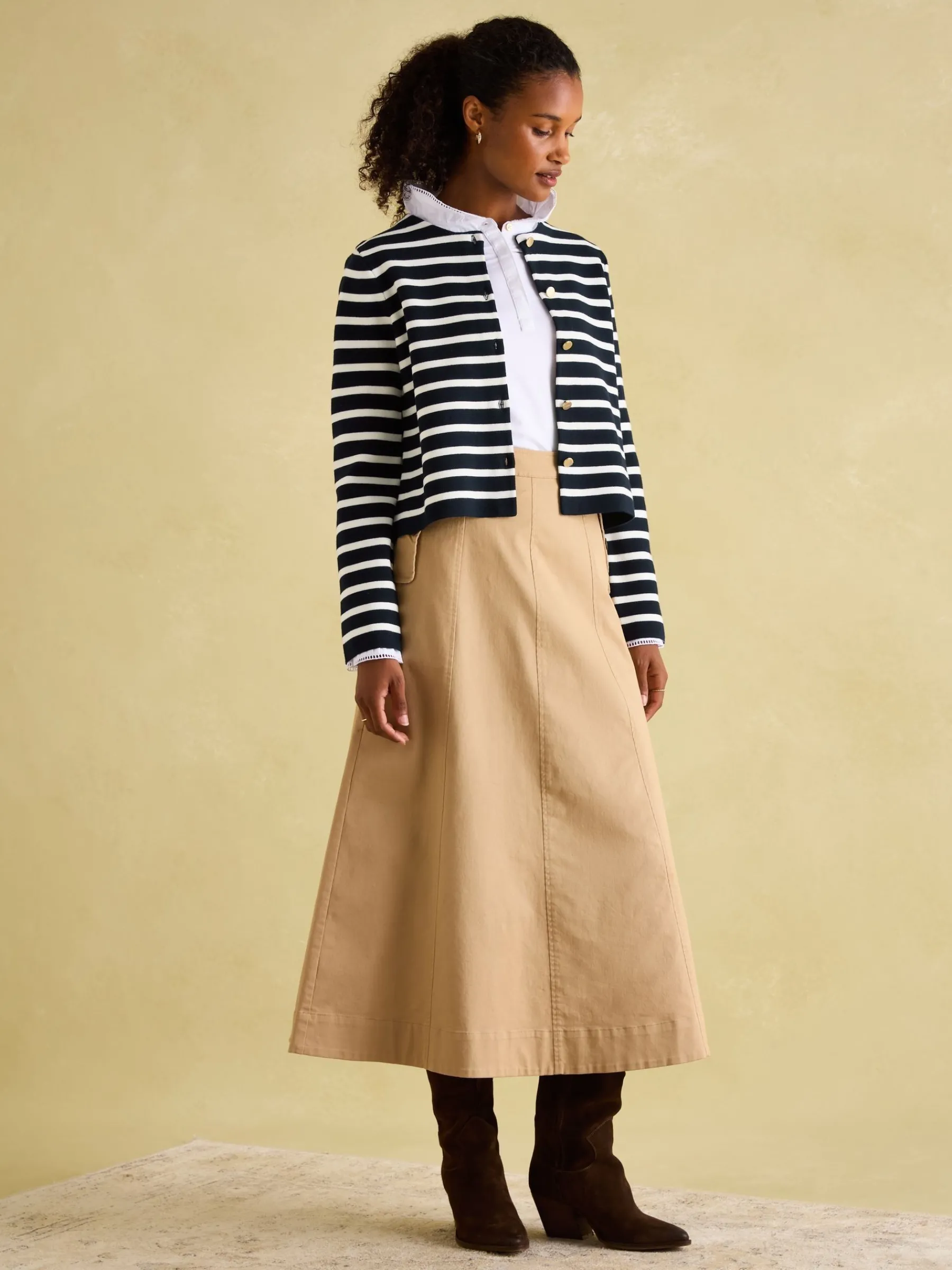 Constance Navy & White Striped Cotton Cardigan<Joules Clearance