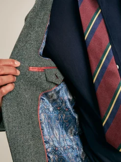 Dark Green Herringbone Texture Slim Fit Blazer<Joules New