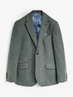 Dark Green Herringbone Texture Slim Fit Blazer<Joules New