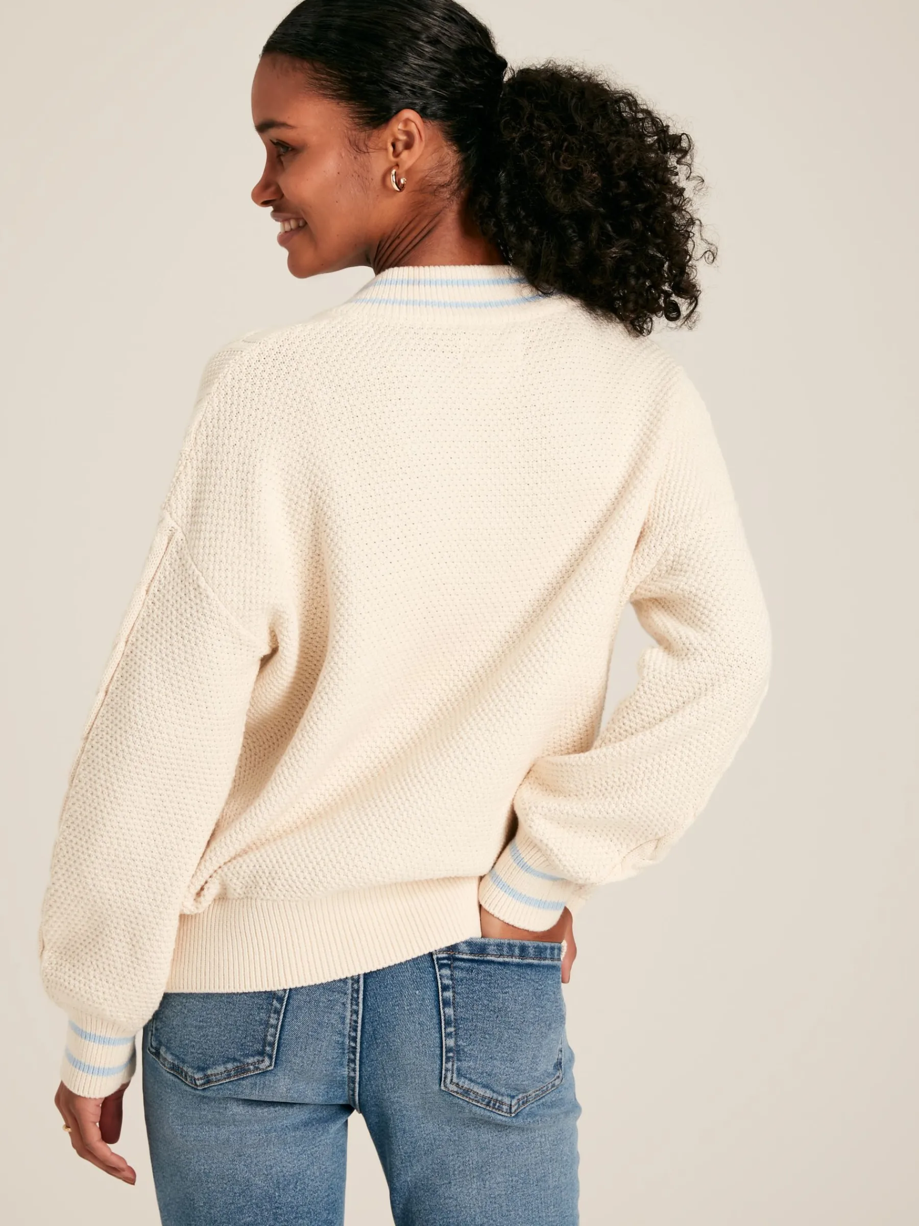 Dibbly Cream & Blue Cable Knit Cricket Jumper<Joules