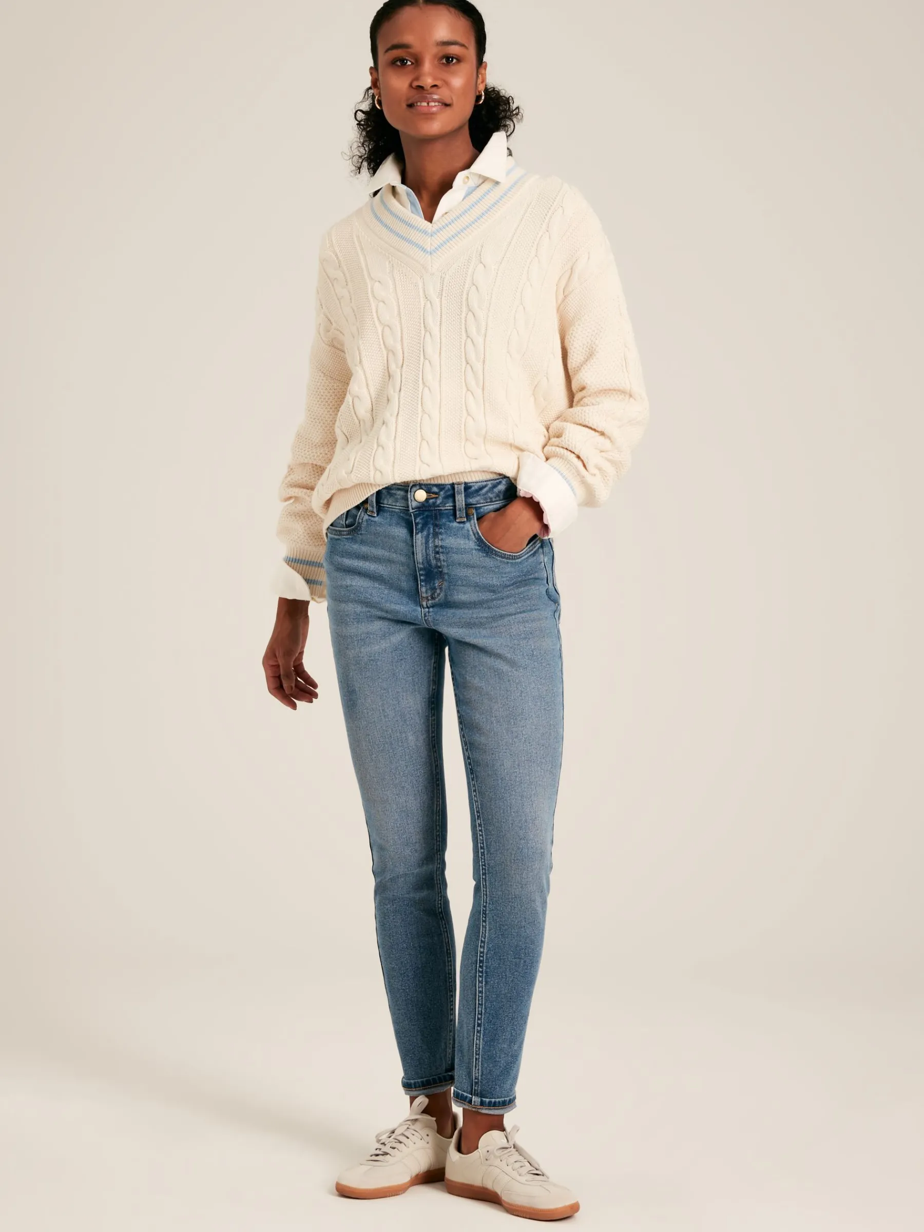 Dibbly Cream & Blue Cable Knit Cricket Jumper<Joules