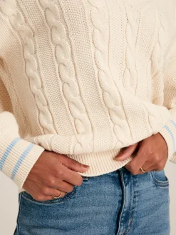 Dibbly Cream & Blue Cable Knit Cricket Jumper<Joules