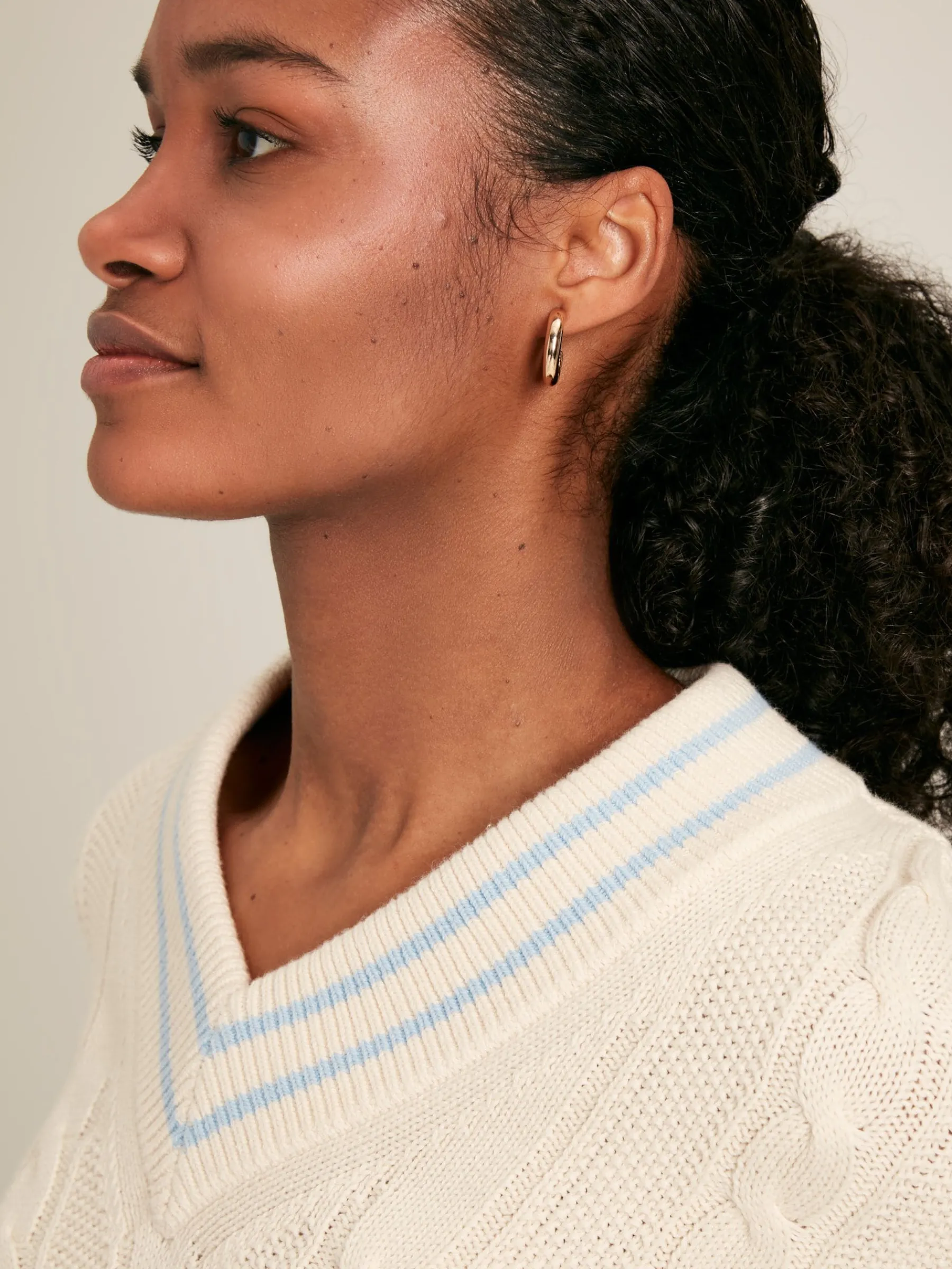 Dibbly Cream & Blue Cable Knit Cricket Jumper<Joules