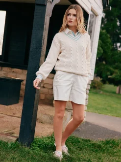 Dibbly Cream & Blue Cable Knit Cricket Jumper<Joules