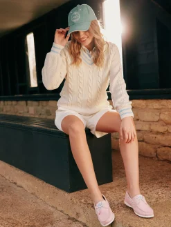 Dibbly Cream & Blue Cable Knit Cricket Jumper<Joules