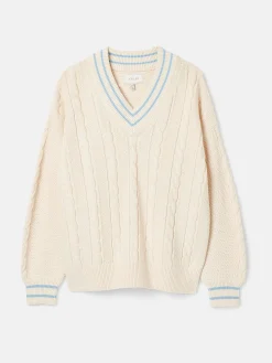 Dibbly Cream & Blue Cable Knit Cricket Jumper<Joules