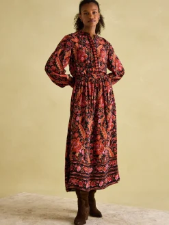 Elena Navy Floral Button Down Maxi Dress<Joules Best