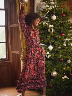 Elena Navy Floral Button Down Maxi Dress<Joules Best