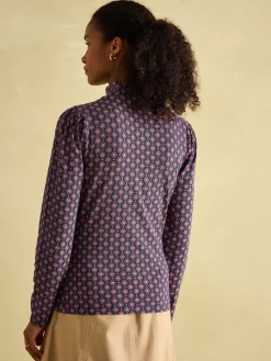 Elizabeth Blue Floral High Neck Jersey Top<Joules