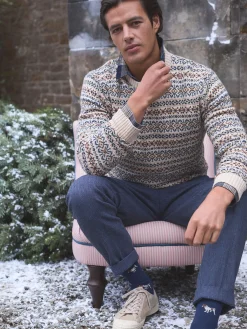 Fair Isle Crew Neck Jumper Contains Merino Wool<Joules Best