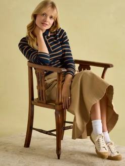 Fairfield Navy & Tan Long Sleeve Ribbed Polo Shirt<Joules Clearance