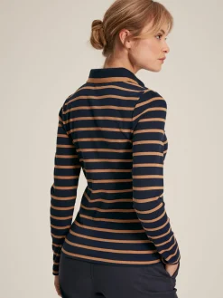Fairfield Navy & Tan Long Sleeve Ribbed Polo Shirt<Joules Clearance