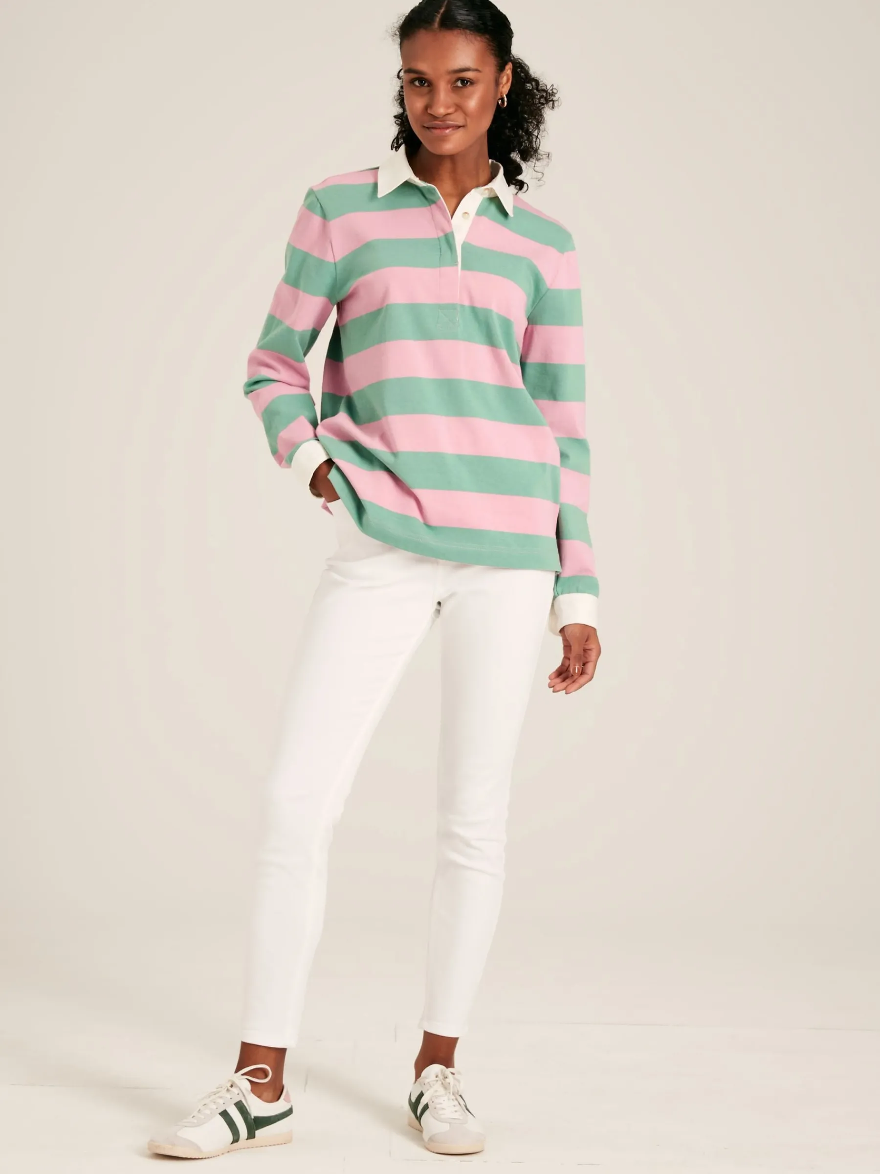 Falmouth Pink & Green Striped Cotton Rugby Shirt<Joules New