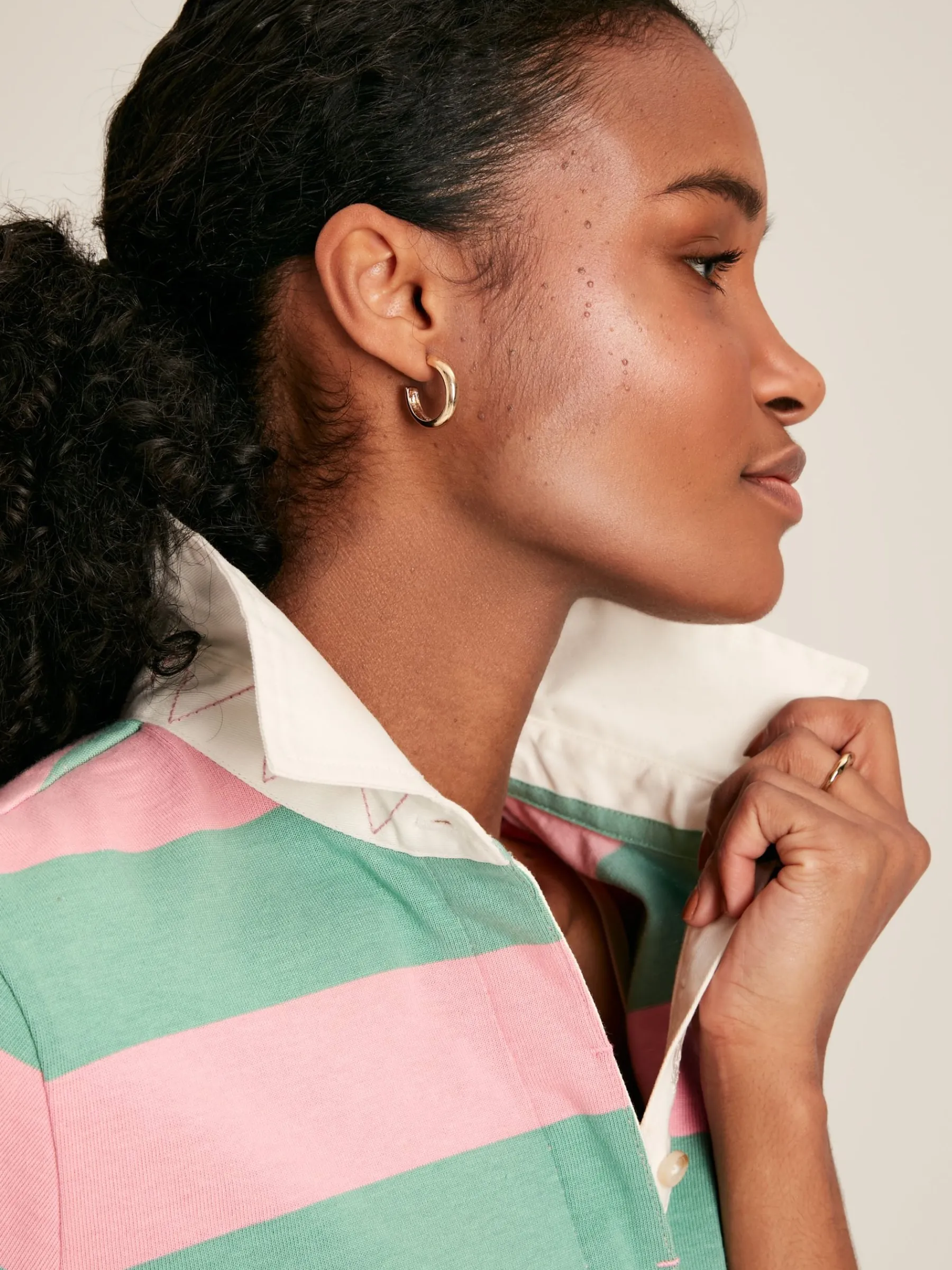 Falmouth Pink & Green Striped Cotton Rugby Shirt<Joules New
