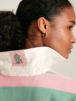 Falmouth Pink & Green Striped Cotton Rugby Shirt<Joules New