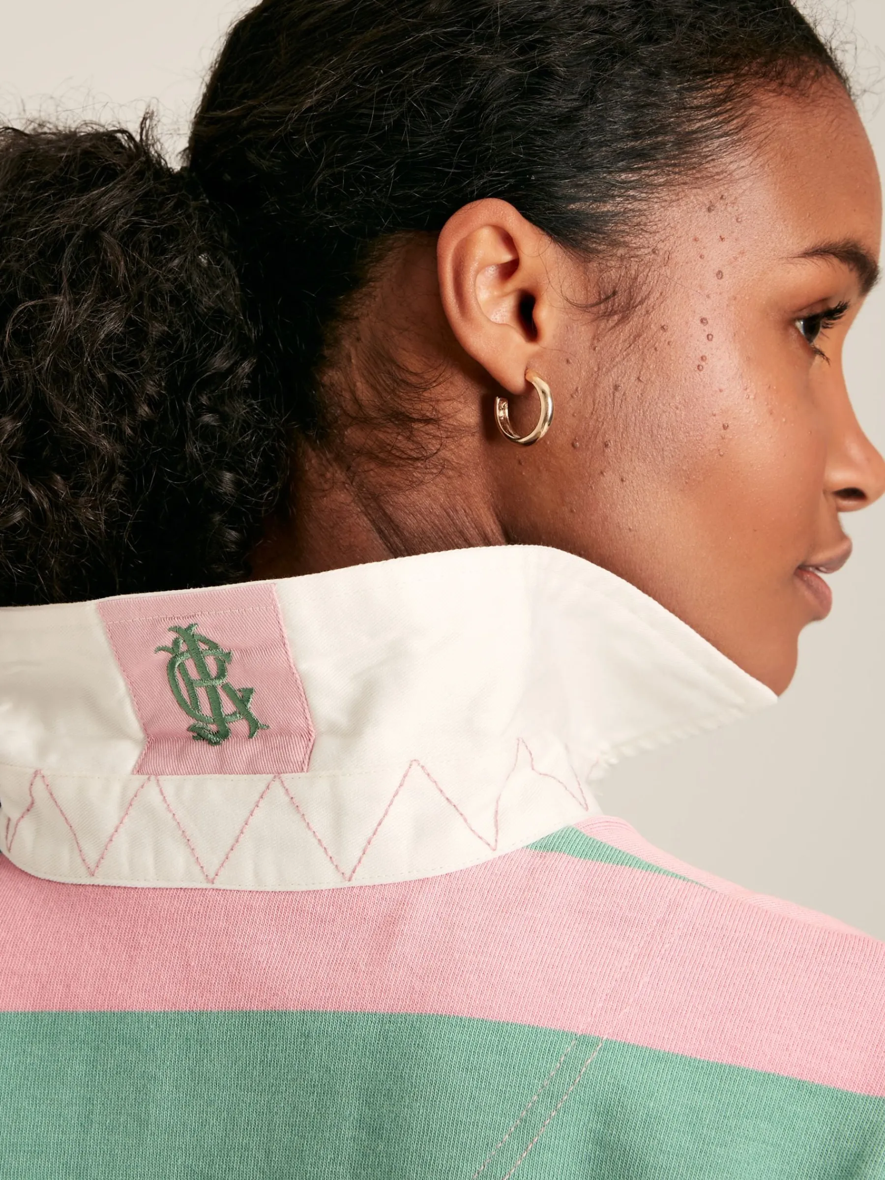 Falmouth Pink & Green Striped Cotton Rugby Shirt<Joules New