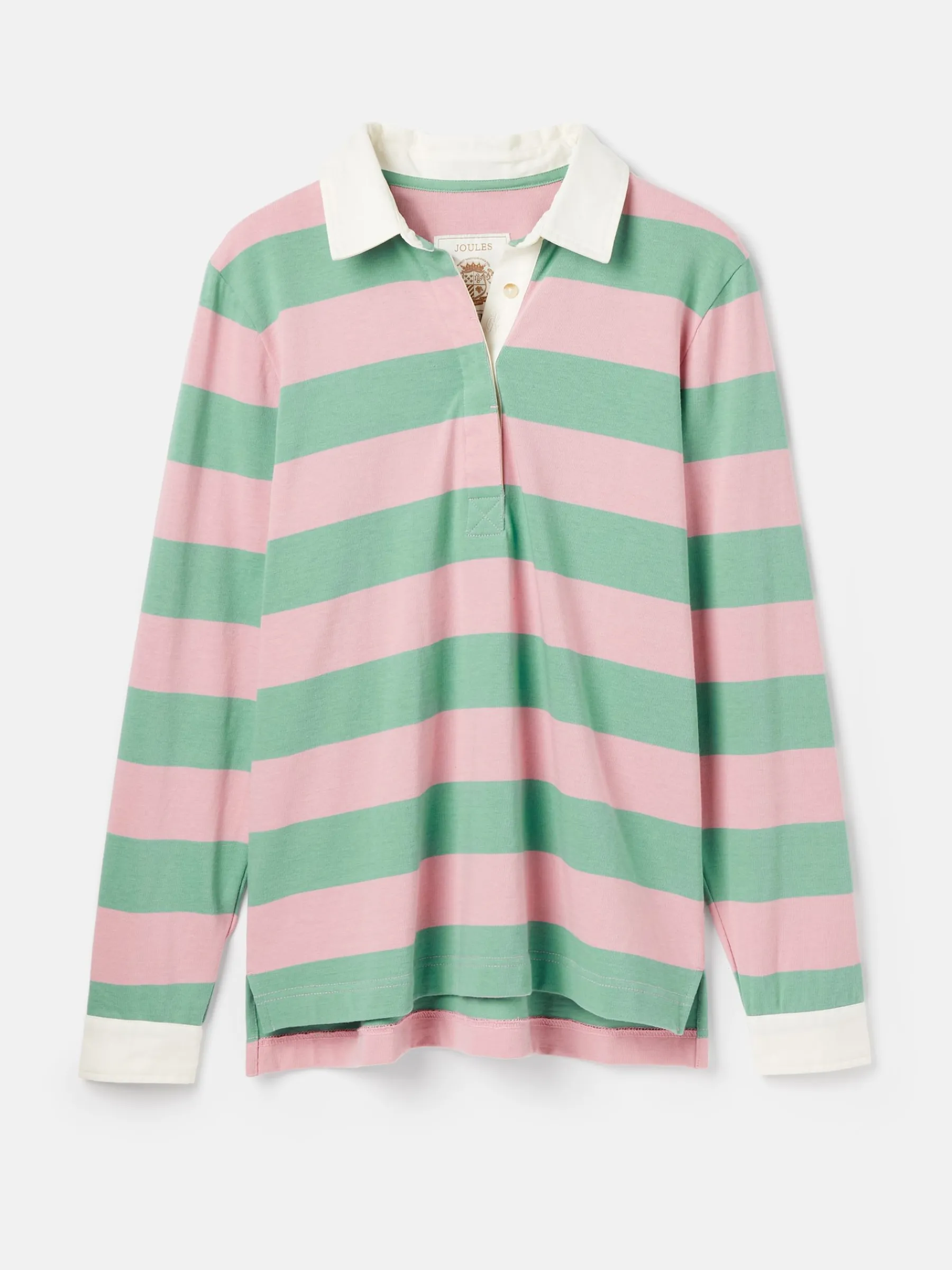 Falmouth Pink & Green Striped Cotton Rugby Shirt<Joules New