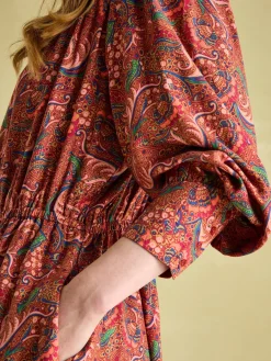 Felicity Red Paisley Smocked Midi Dress<Joules Clearance