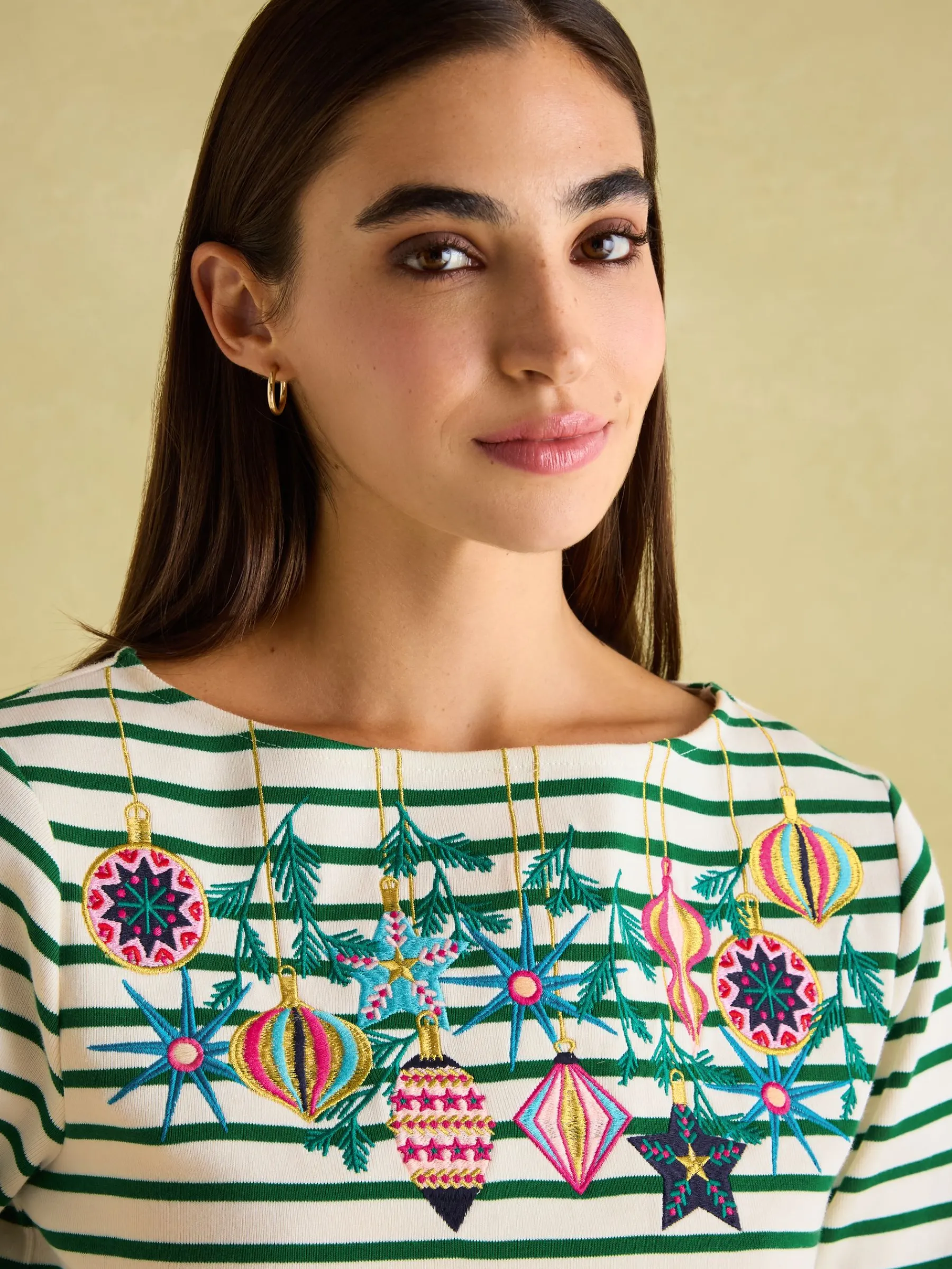 Festive Harbour Boat Neck Breton Top<Joules