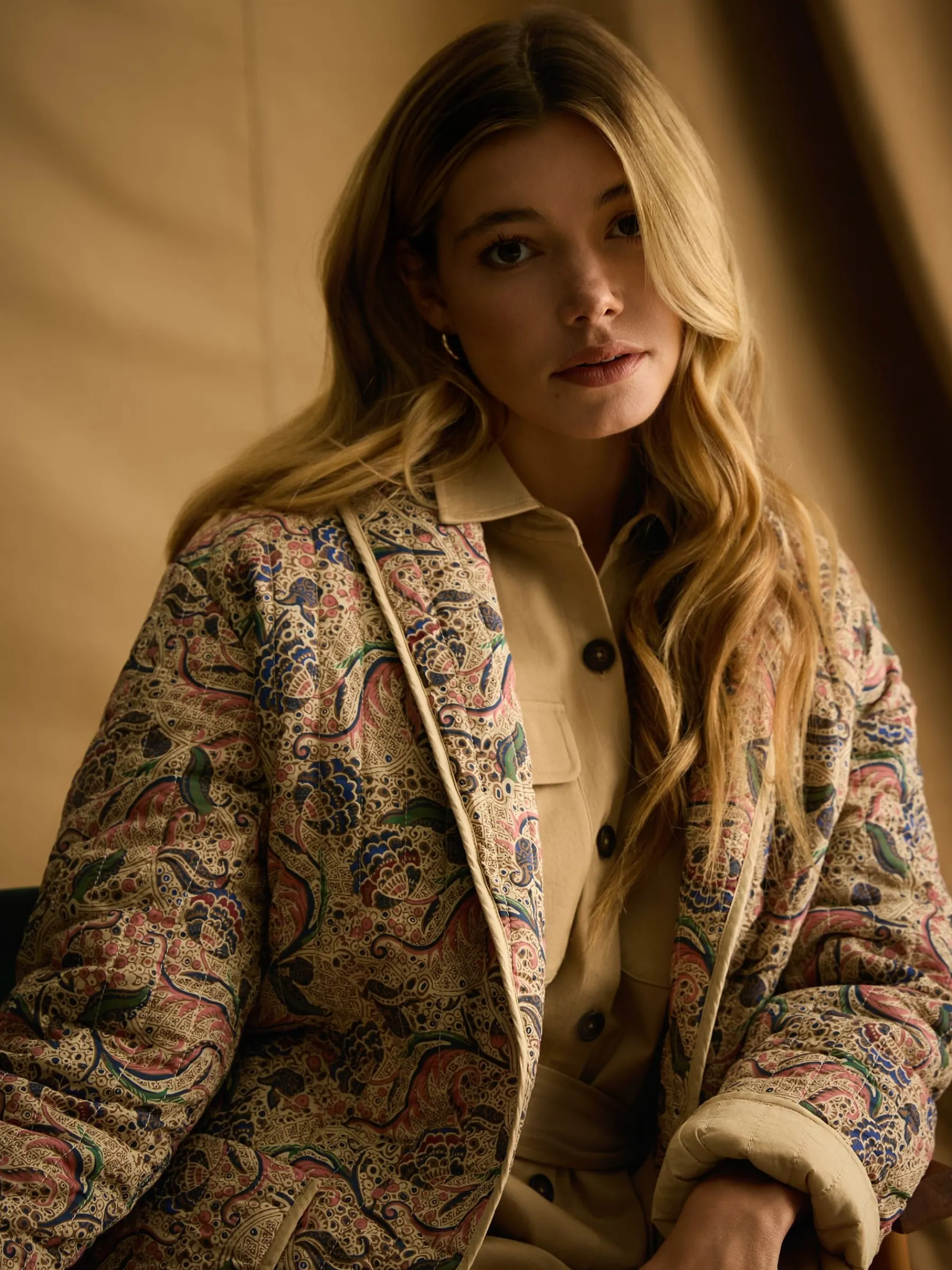 Floral Paisley Cotton Quilted Jacket With Belt<Joules Outlet