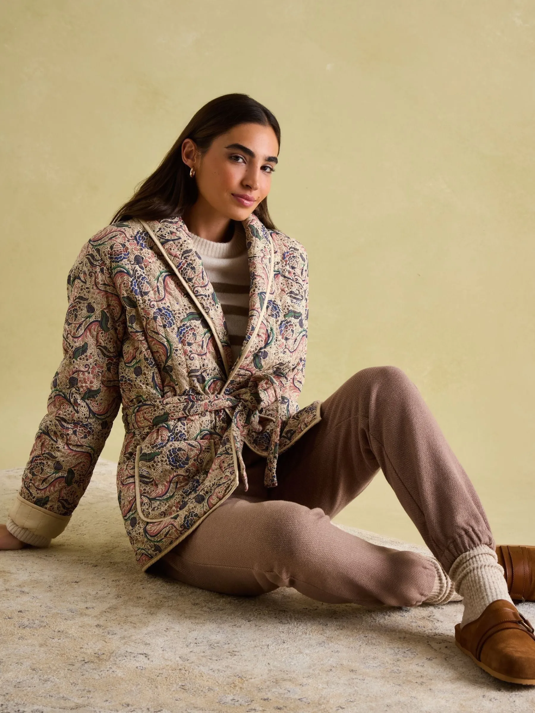 Floral Paisley Cotton Quilted Jacket With Belt<Joules Outlet