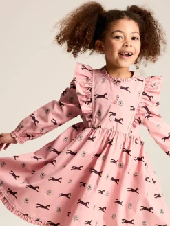 Florence Pink Horse Print Long Sleeve Frilled Dress<Joules Online