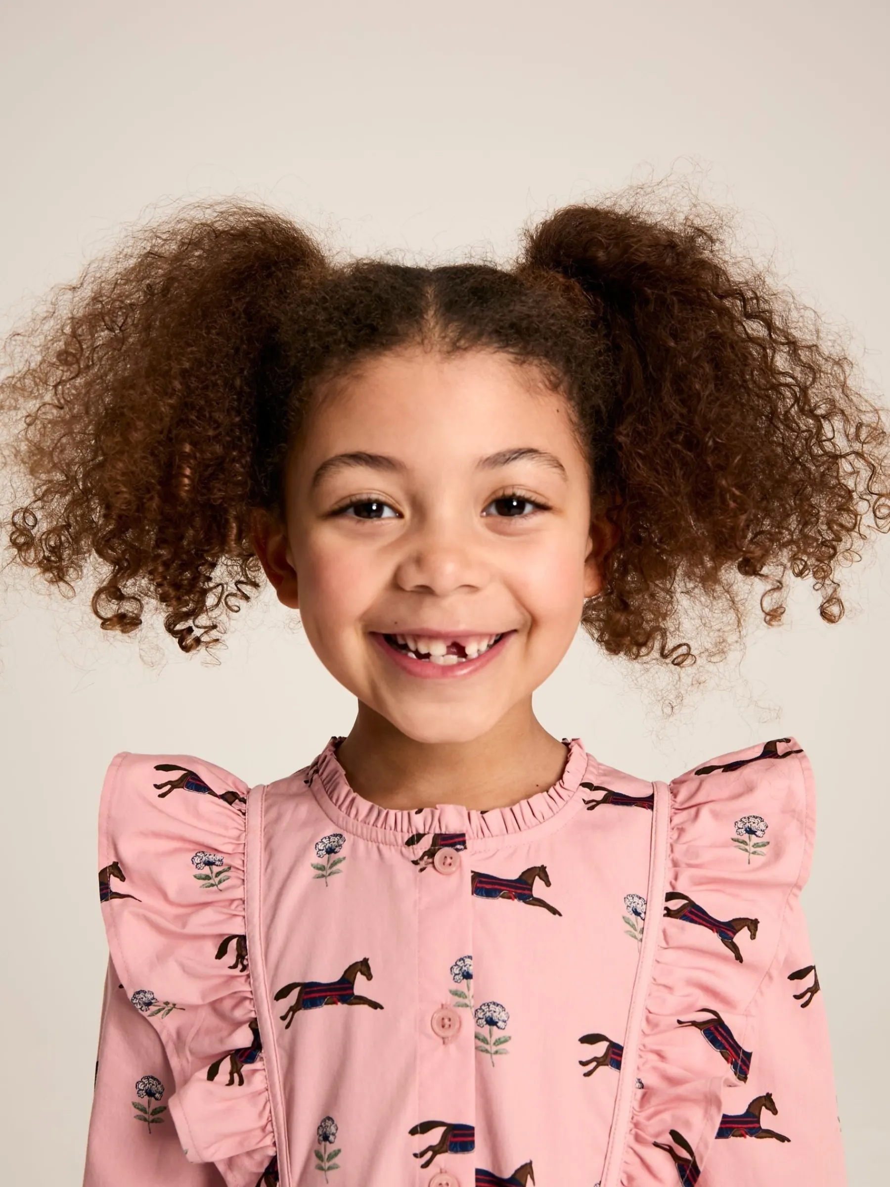 Florence Pink Horse Print Long Sleeve Frilled Dress<Joules Online