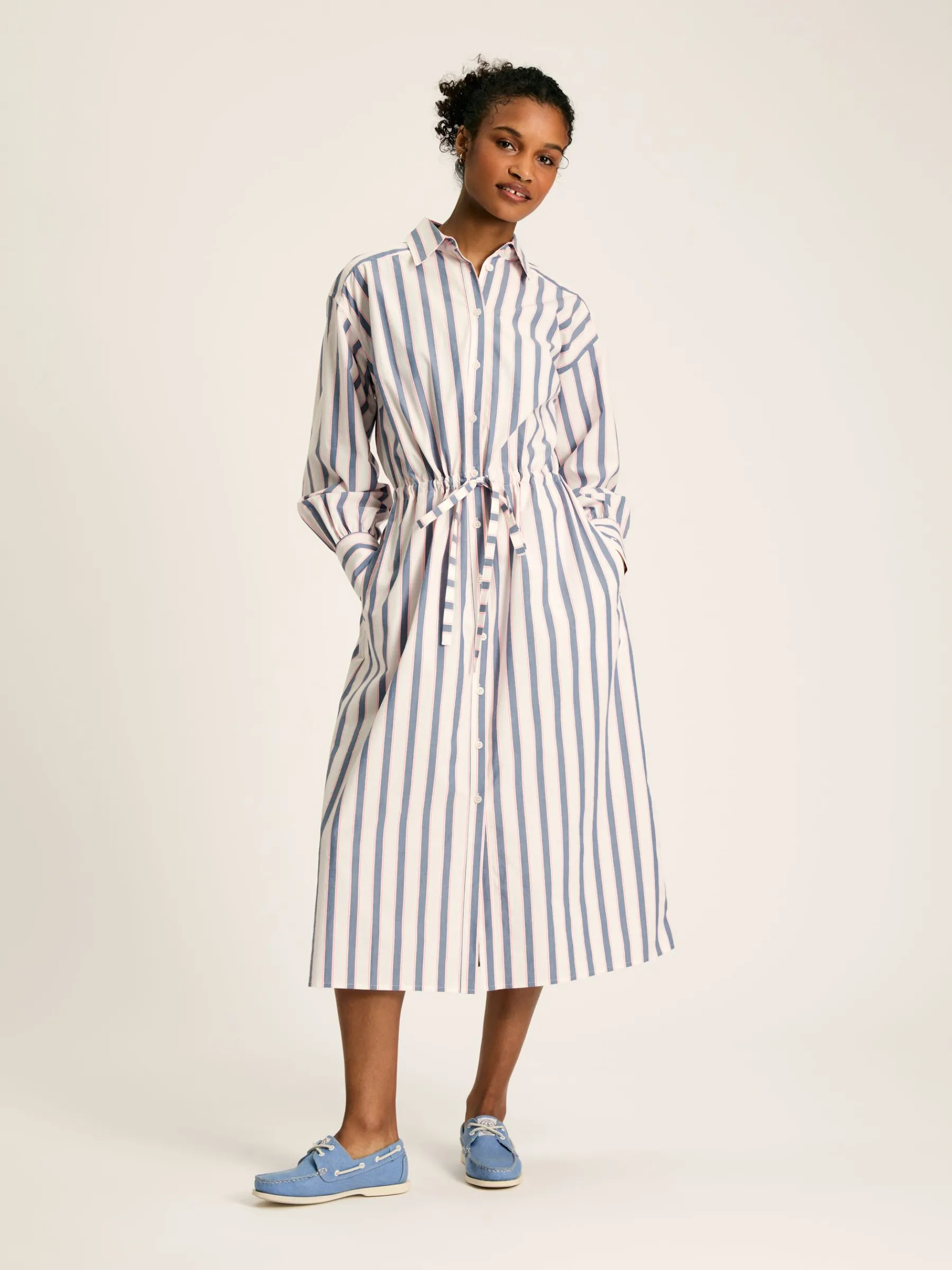 Francesca Blue Printed Tie Waist Shirt Dress<Joules New