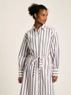 Francesca Blue Printed Tie Waist Shirt Dress<Joules New
