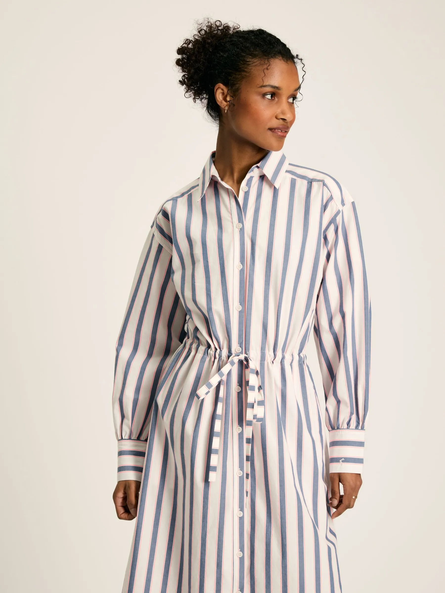 Francesca Blue Printed Tie Waist Shirt Dress<Joules New