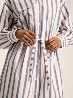 Francesca Blue Printed Tie Waist Shirt Dress<Joules New