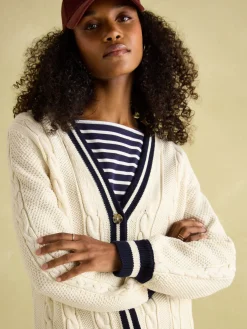 Game Point Button Through Longline Cable Knit Cardigan<Joules Sale