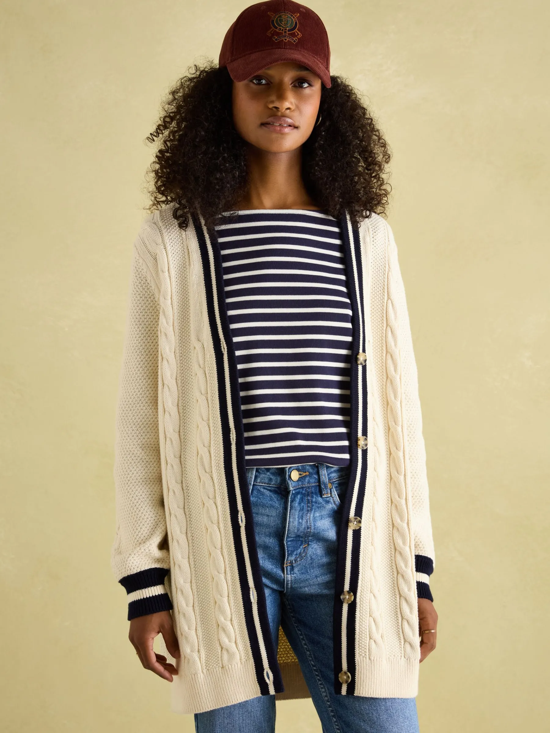 Game Point Button Through Longline Cable Knit Cardigan<Joules Sale