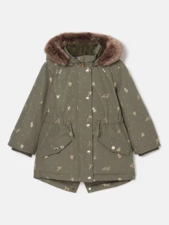 Girls' Alix Khaki Green Printed Waterproof Parka Coat<Joules Discount