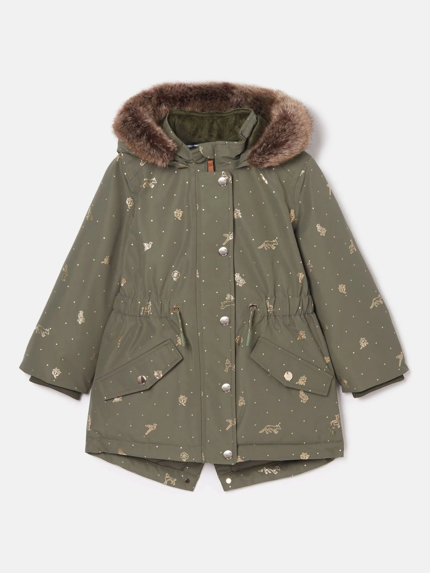 Girls' Alix Khaki Green Printed Waterproof Parka Coat<Joules Discount