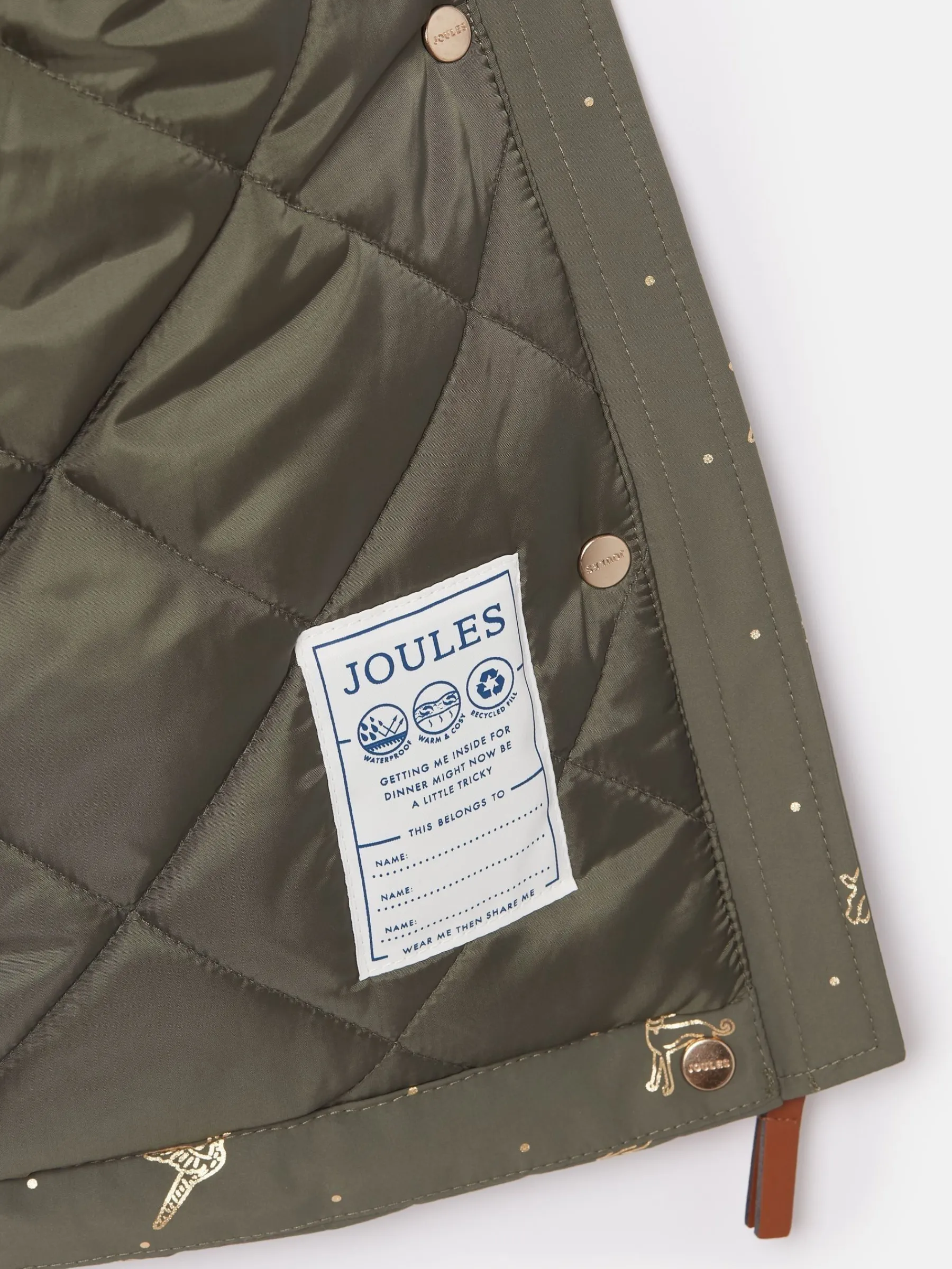 Girls' Alix Khaki Green Printed Waterproof Parka Coat<Joules Discount