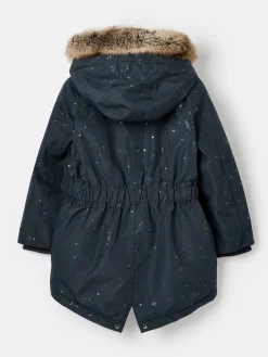 Girls' Alix Navy Blue Printed Waterproof Parka Coat<Joules Outlet