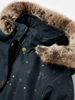 Girls' Alix Navy Blue Printed Waterproof Parka Coat<Joules Outlet