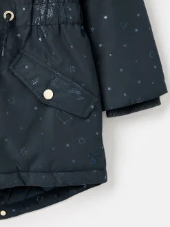 Girls' Alix Navy Blue Printed Waterproof Parka Coat<Joules Outlet