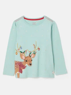 Girls' Ava Green Metallic Star Print Artwork T-Shirt<Joules Outlet