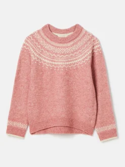 Girls' Charlotte Pink & Cream Fair Isle Jumper<Joules Clearance