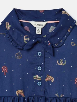 Girls' Ella Navy Print Bow Collar Dress<Joules Outlet