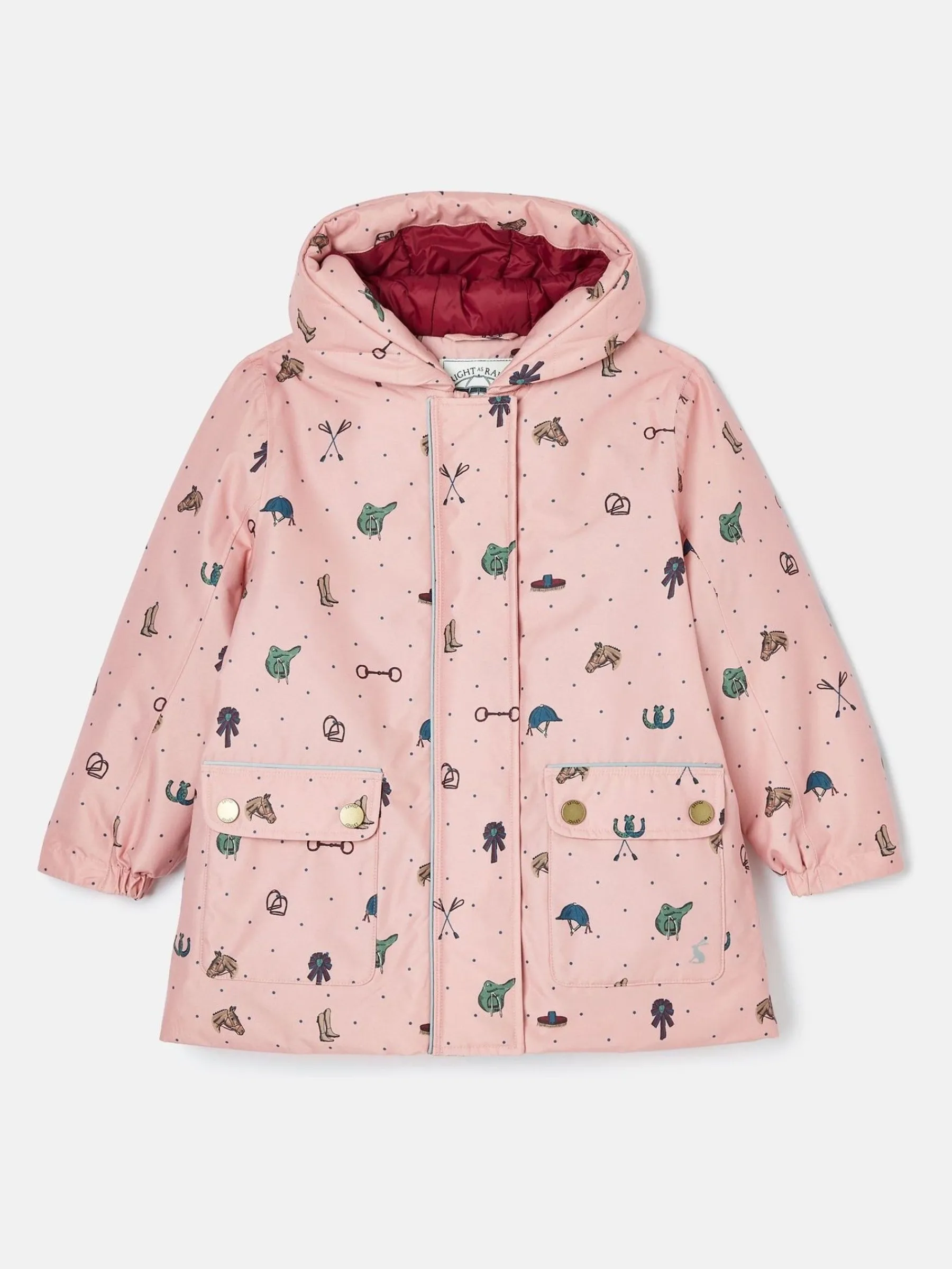 Girls' Fairview Pink Horse Print Waterproof Coat with Quilted Lining<Joules Best