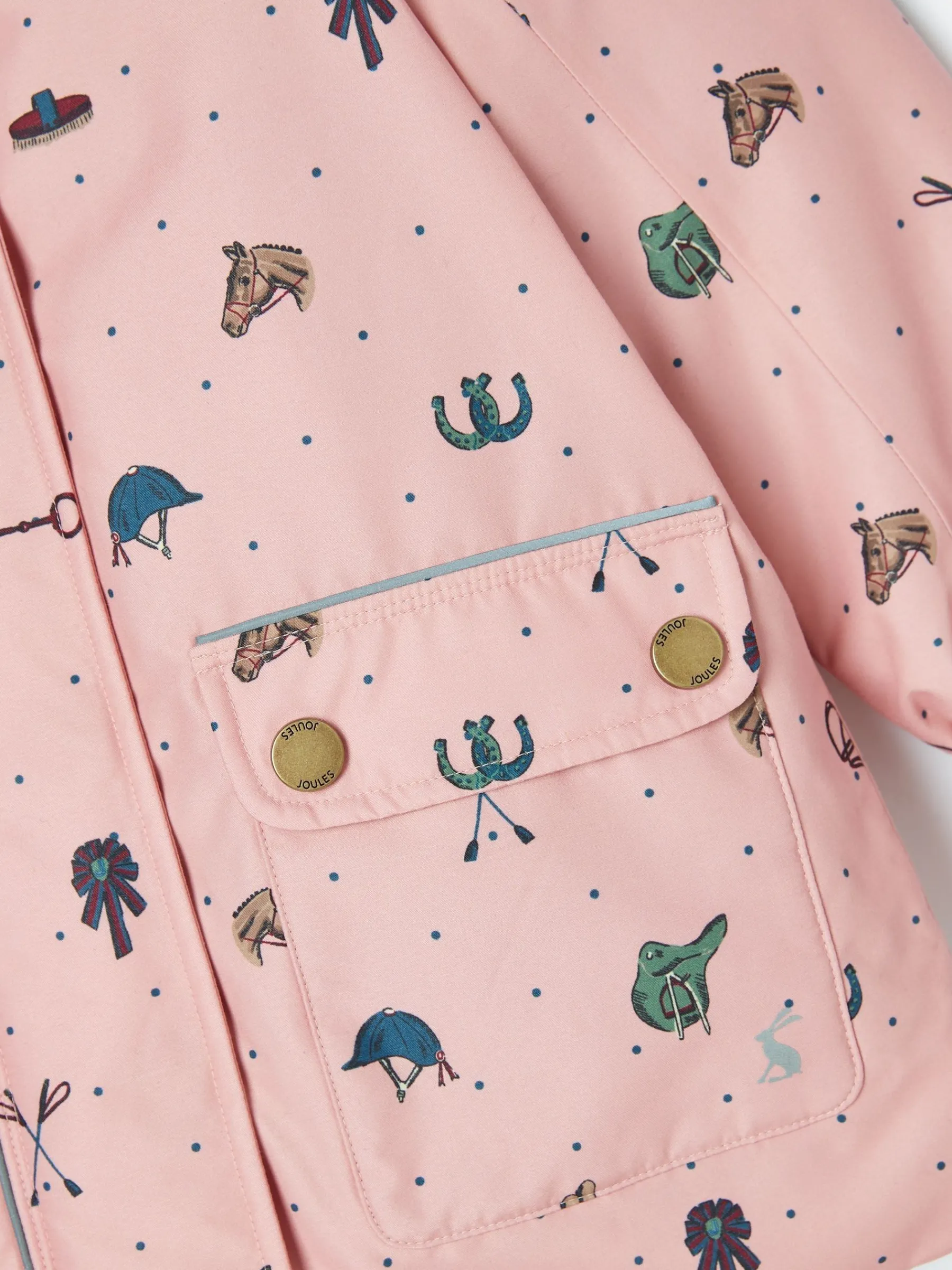 Girls' Fairview Pink Horse Print Waterproof Coat with Quilted Lining<Joules Best