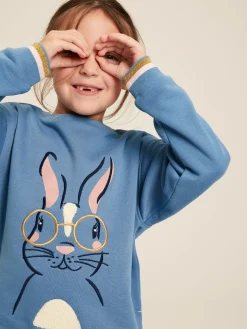 Girls' Mackenzie Blue Rabbit Embroidered Artwork Crew Neck Sweatshirt<Joules New