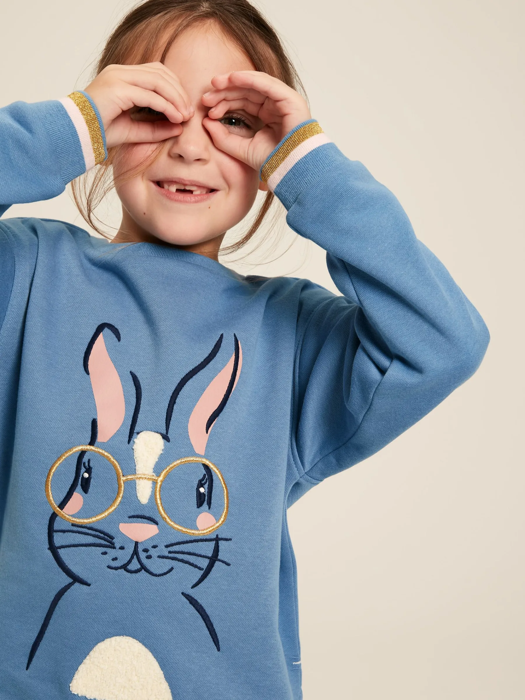 Girls' Mackenzie Blue Rabbit Embroidered Artwork Crew Neck Sweatshirt<Joules New
