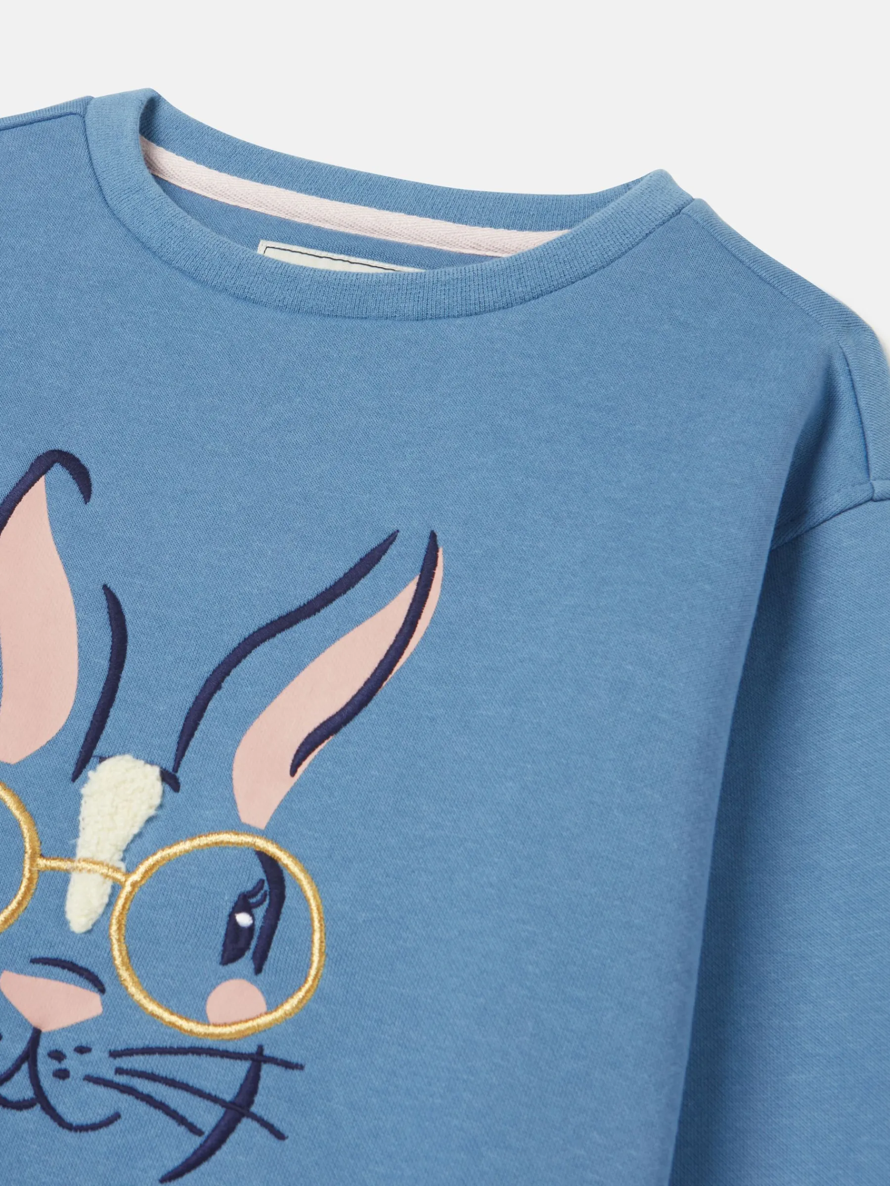 Girls' Mackenzie Blue Rabbit Embroidered Artwork Crew Neck Sweatshirt<Joules New