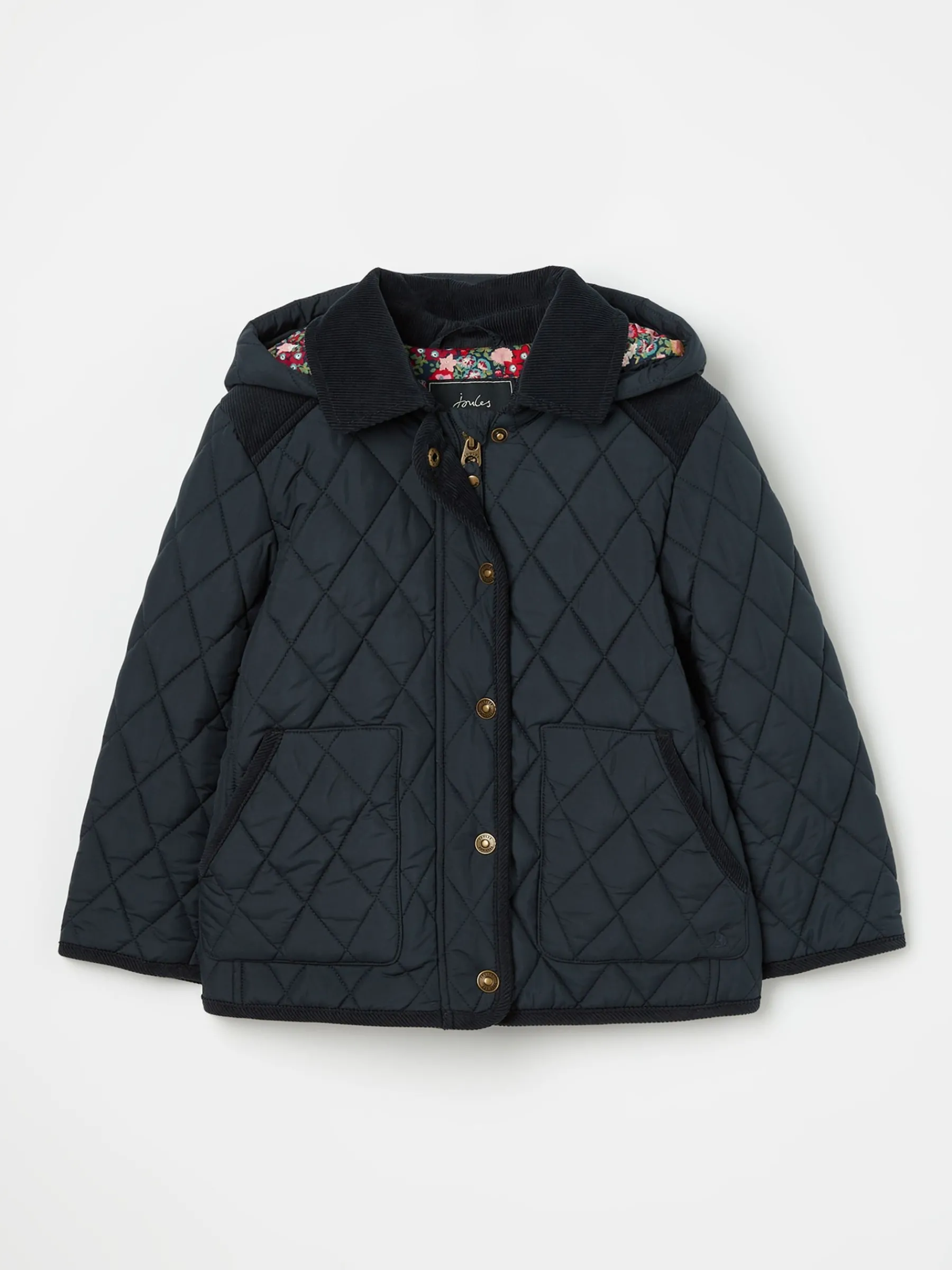 Girls' Marsdale Navy Blue Diamond Quilted Coat With Hood<Joules Discount