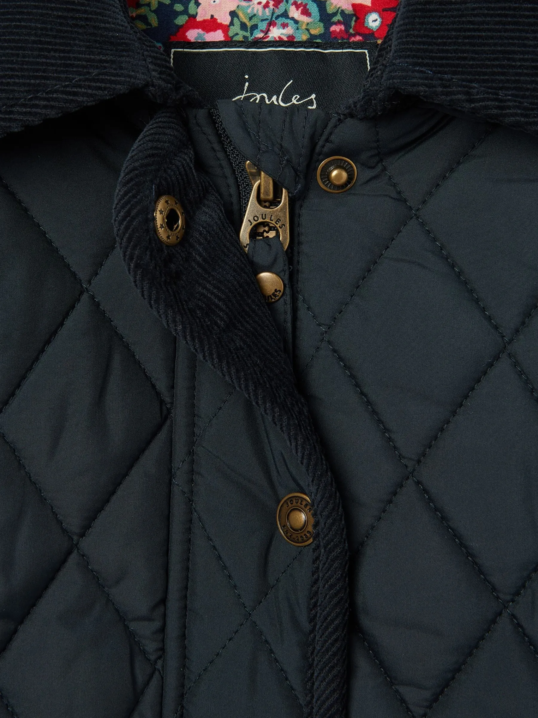 Girls' Marsdale Navy Blue Diamond Quilted Coat With Hood<Joules Discount
